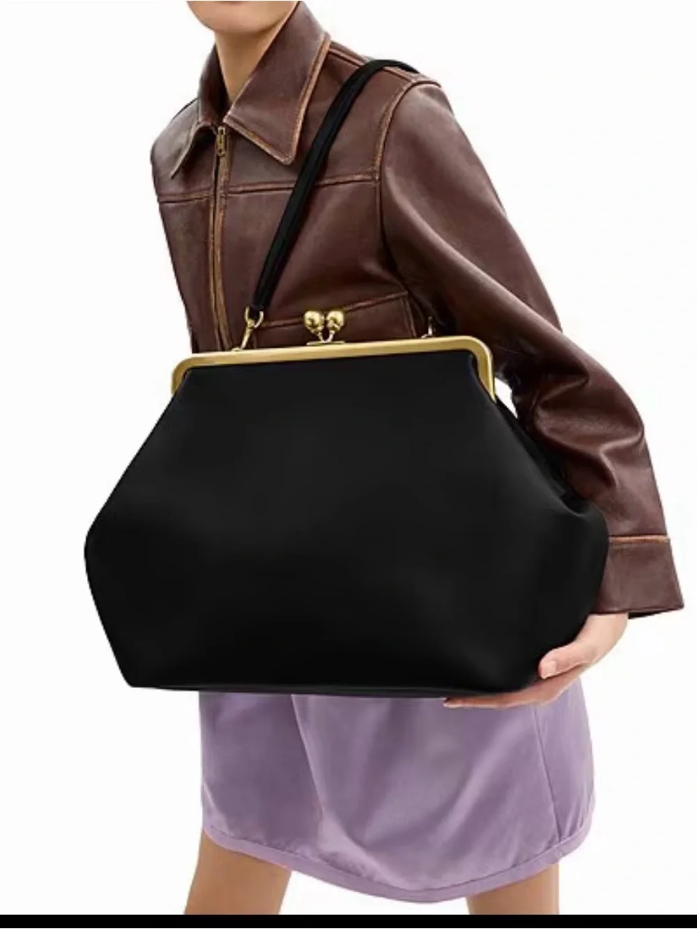 Large Oversized Kisslock Frame Shoulder Clutch Bag - Picture 6 of 9